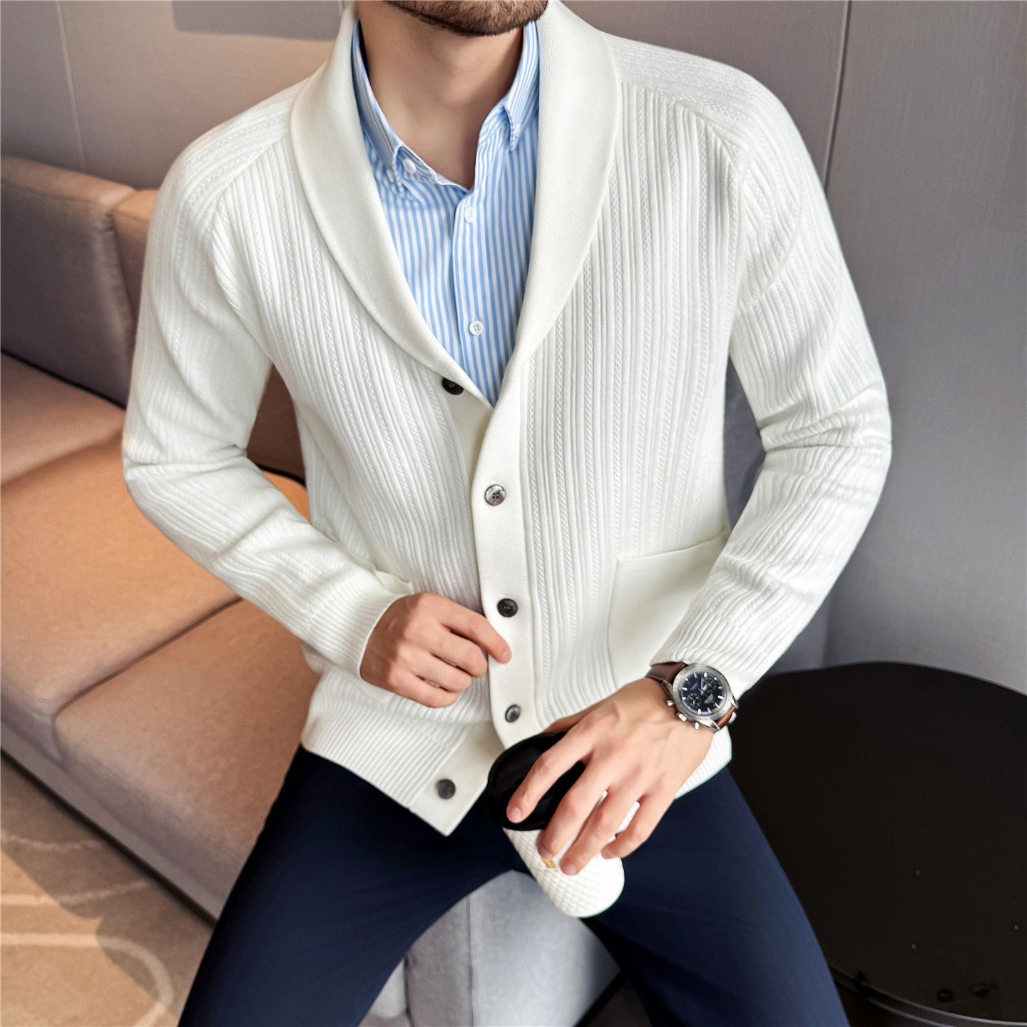 Men's Shawl Collar Knit Cardig - Muffler Men Wool reseña y precio