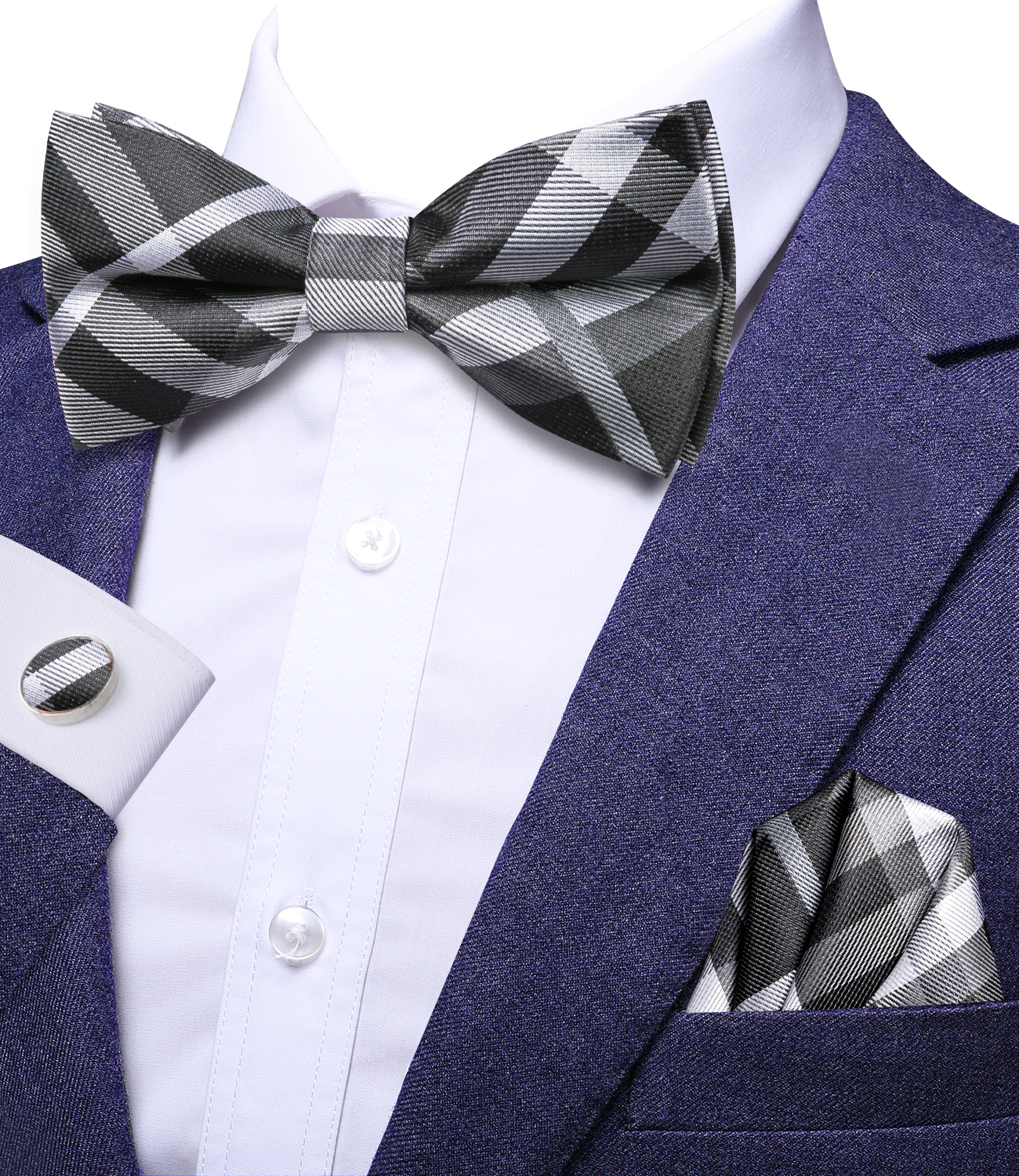 Hi-Tie Grey Plaid Jacquard Sil - Bow Tie Pre Tied reseña y precio