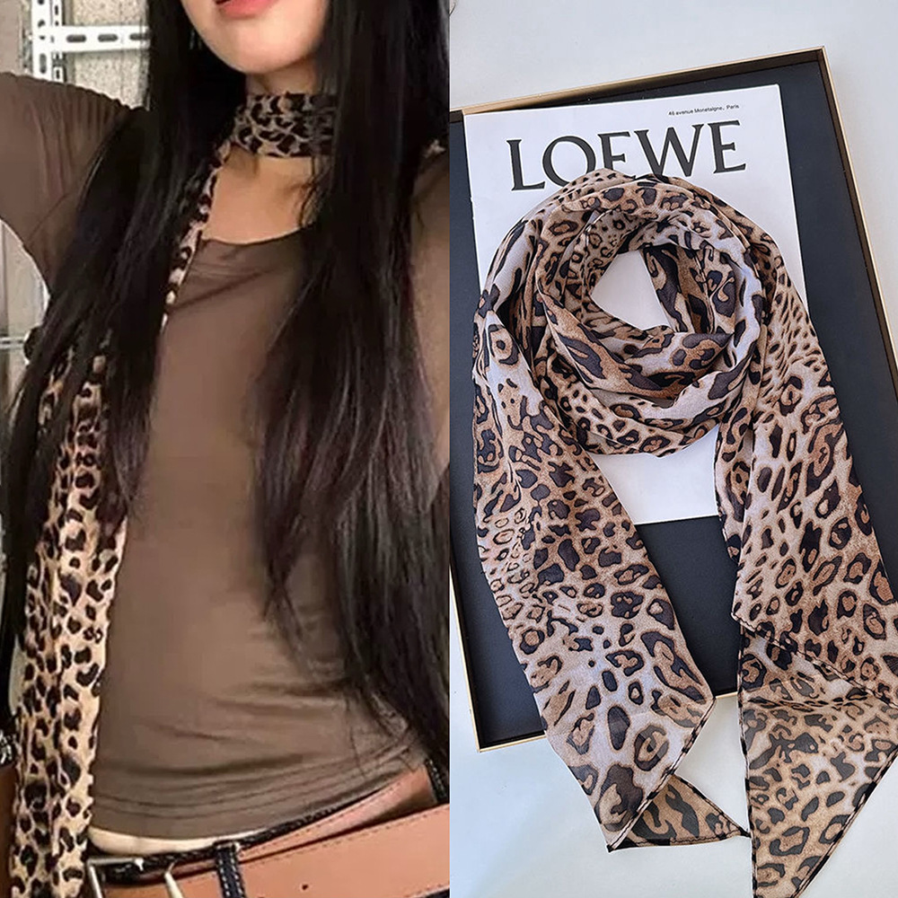 Leopard Small Long Silk Scarf  - Silk Tie Striped reseña y precio