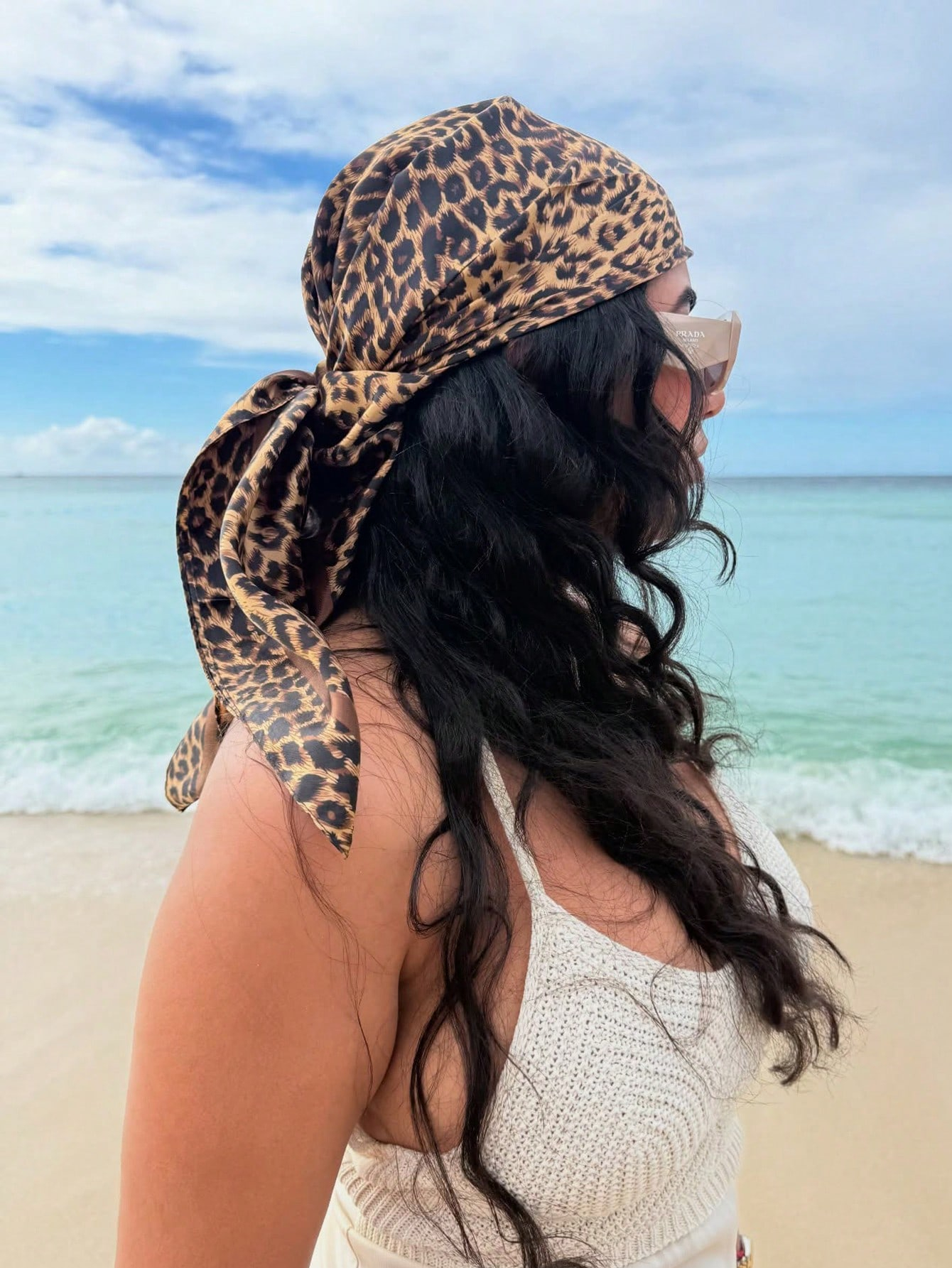 90cm Leopard Print Neckerchief - Head Wrap Turban reseña y precio