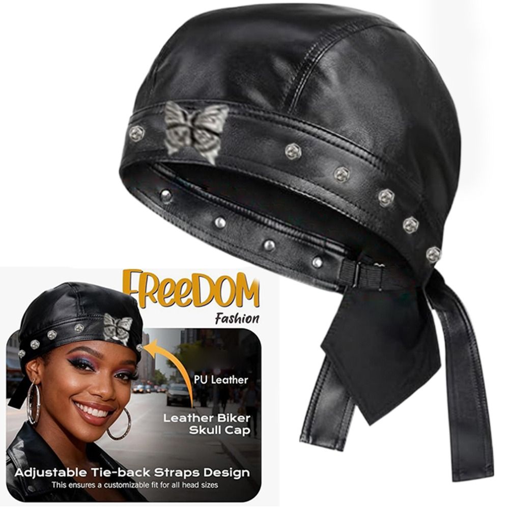 PU Leather Black Biker Cap Adj - Bandana Doo Rag reseña y precio