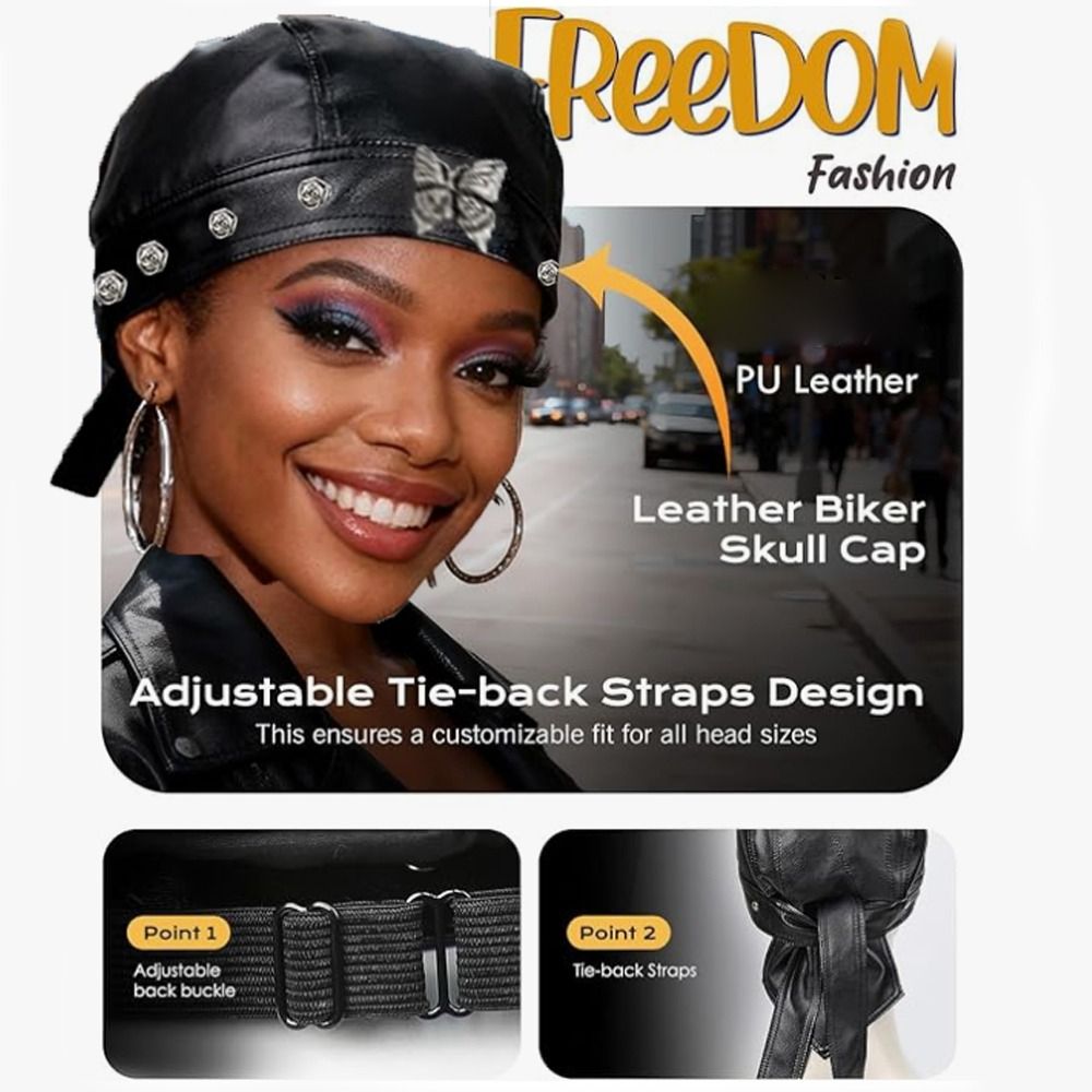 PU Leather Black Biker Cap Adj - Bandana Doo Rag reseña y precio