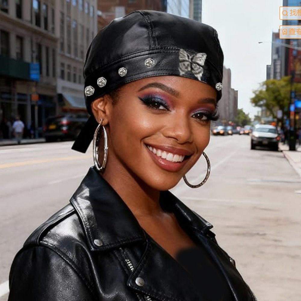 PU Leather Black Biker Cap Adj - Bandana Doo Rag reseña y precio