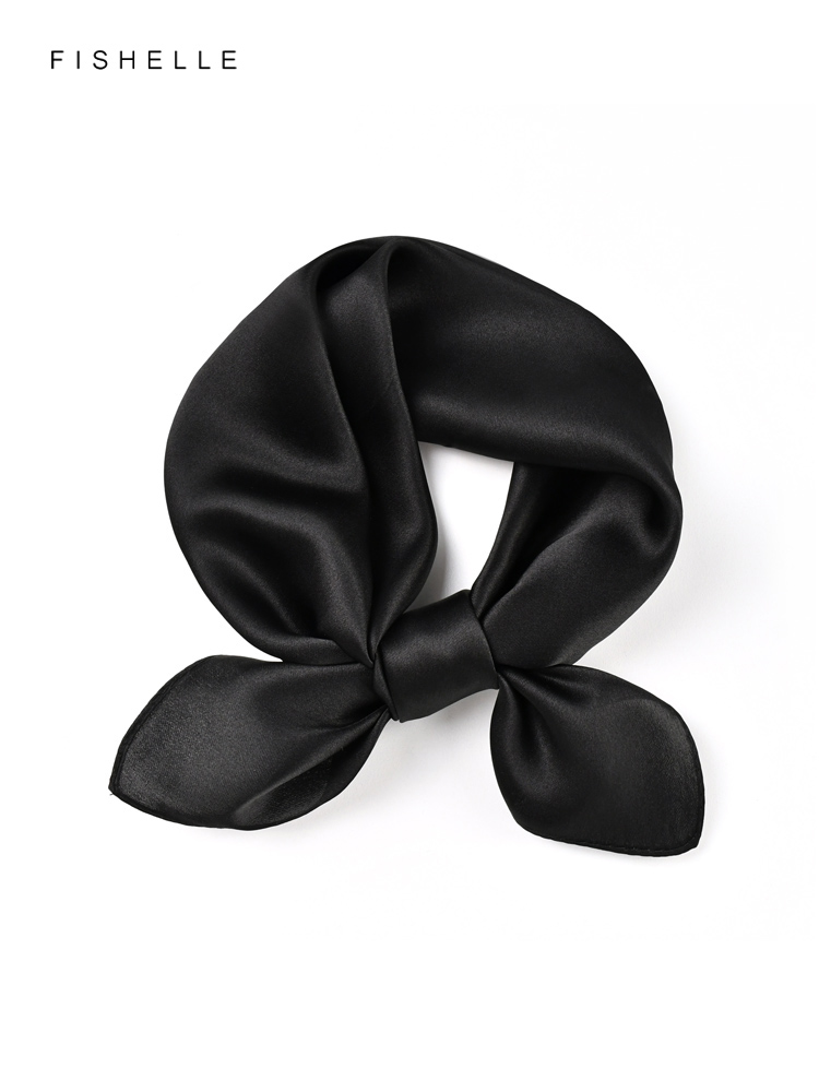 Solid color black pure silk sc - Ascot Neck Scarf reseña y precio