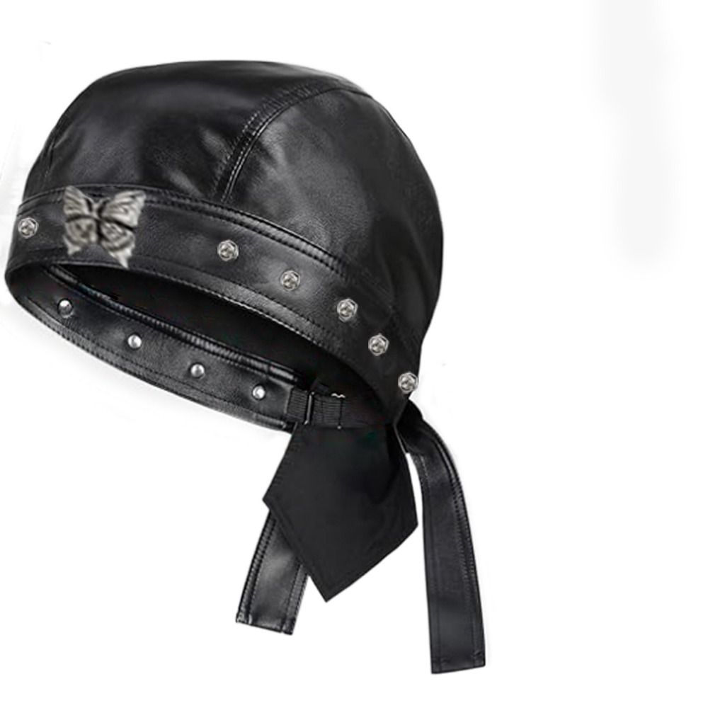 New PU Leather Black Biker Cap - Bandana Doo Rag reseña y precio